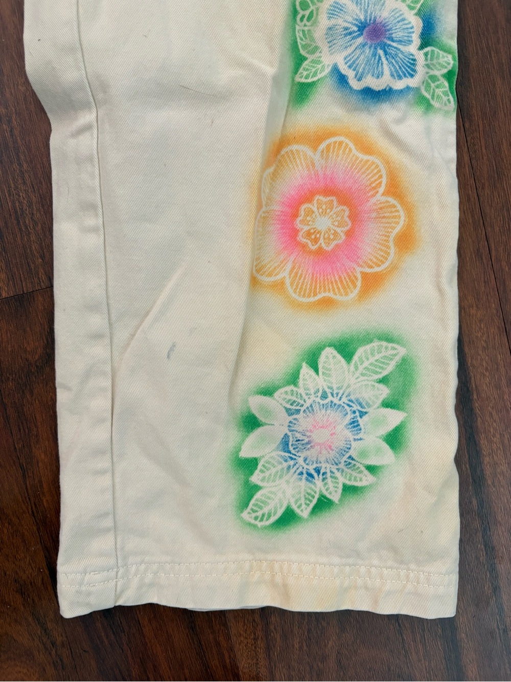 Big Bud Press Cream Work Pants with Airbrushed Flowers - Picture 3 of 5